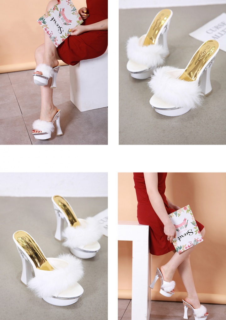 Rabbit fur summer shoes all-match sexy slippers for women