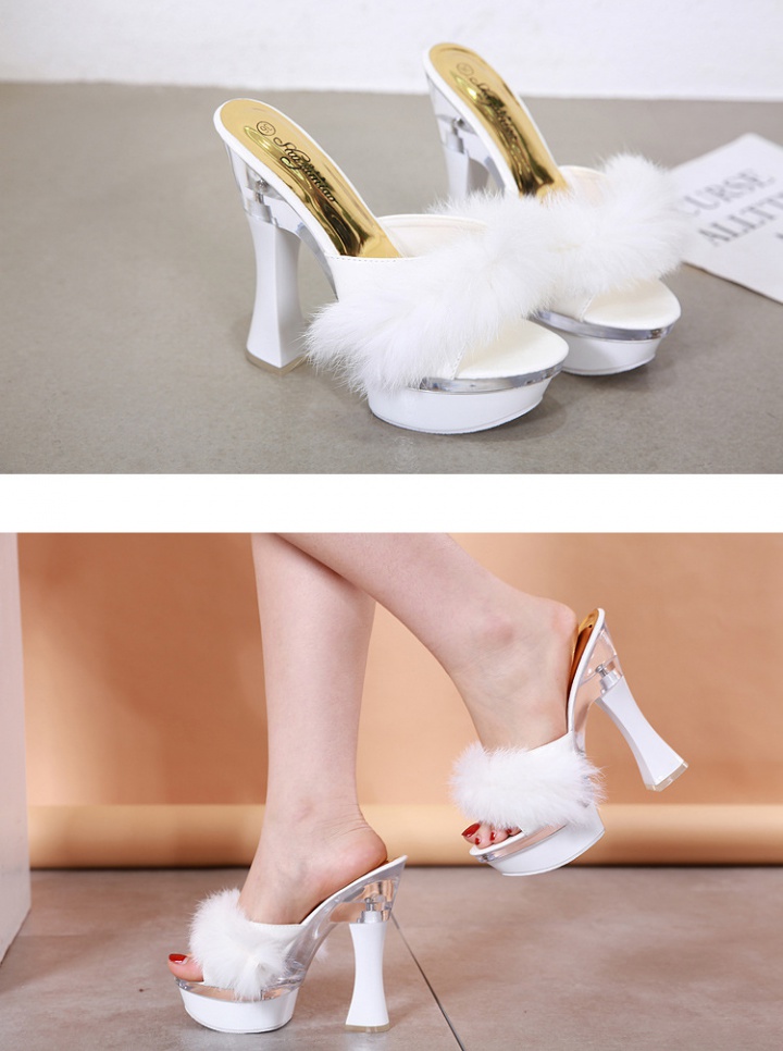 Rabbit fur summer shoes all-match sexy slippers for women