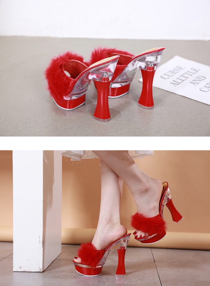 Rabbit fur summer shoes all-match sexy slippers for women
