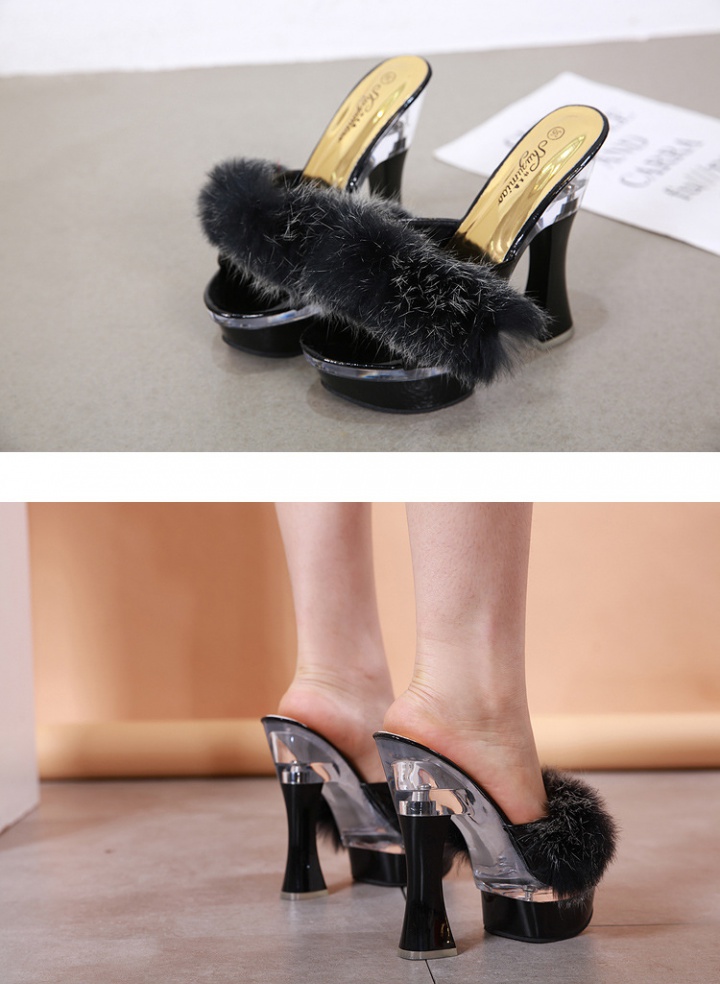Rabbit fur summer shoes all-match sexy slippers for women