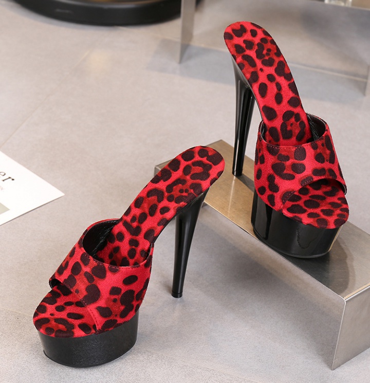 Leopard fine-root platform catwalk black slippers