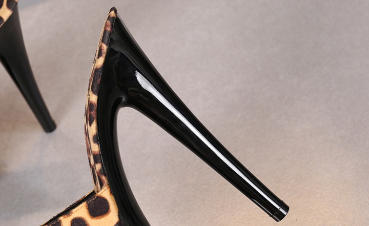 Fine-root black high-heeled shoes sexy leopard platform