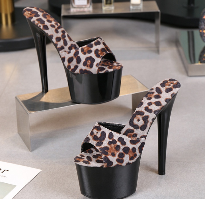 Fine-root black high-heeled shoes sexy leopard platform