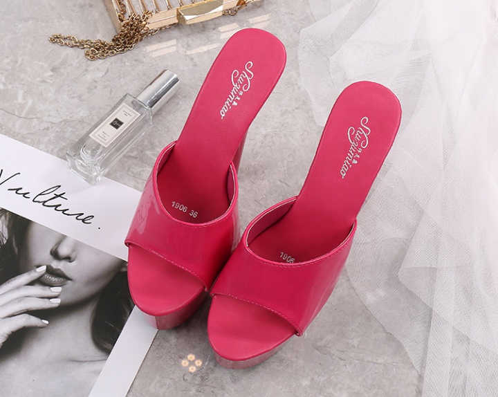High ultrahigh patent leather summer slippers for women