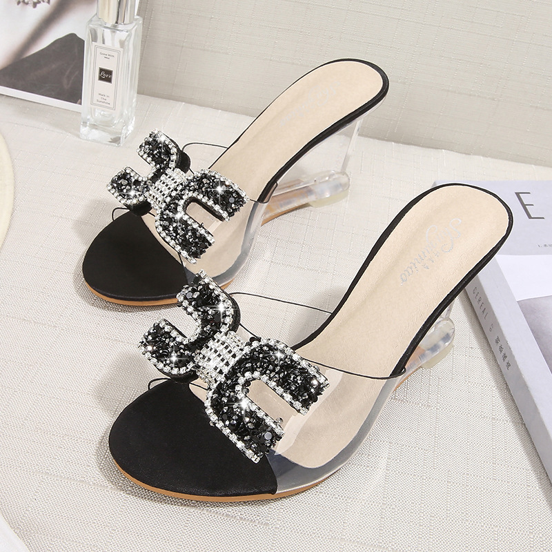 Simple transparent high-heeled shoes slipsole sandals for women