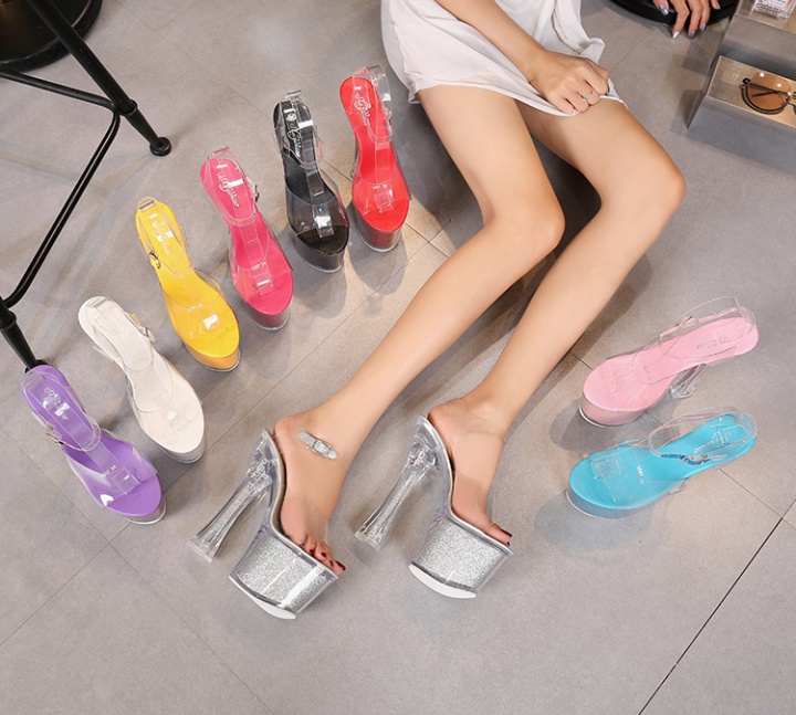 Thick model shoes Korean style crystal high-heeled shoes