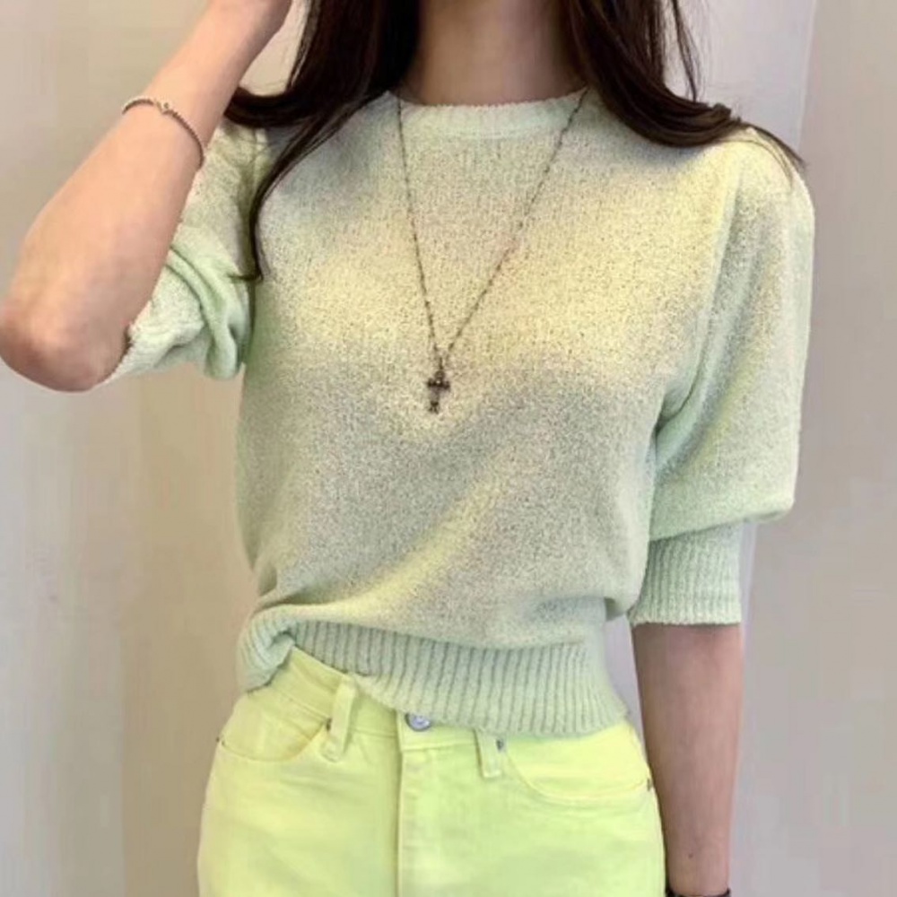 Korean style knitted spring T-shirt round neck pure simple tops