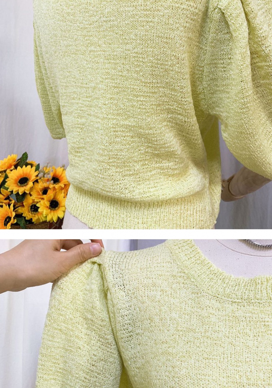 Korean style knitted spring T-shirt round neck pure simple tops