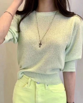 Korean style knitted spring T-shirt round neck pure simple tops