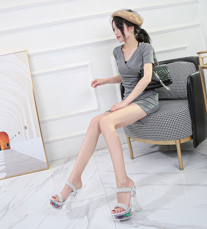 Lady transparent slippers thick platform for women