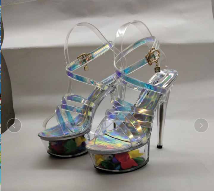Crystal transparent wedding shoes fine-root sandals
