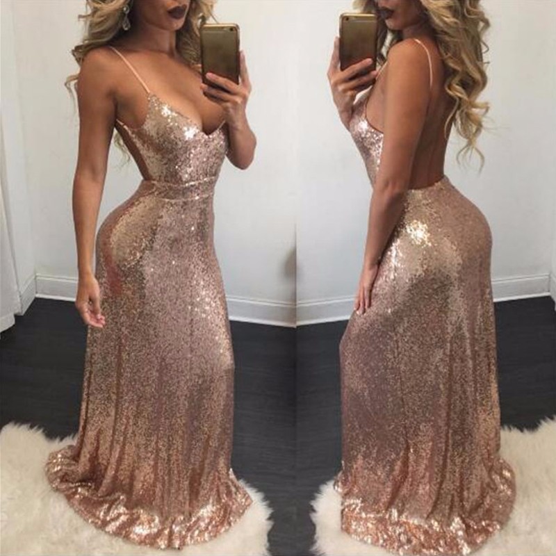 Mopping halter European style dress sling sequins sexy formal dress