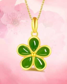 Inlay gold jade plum flower fashion necklace for women