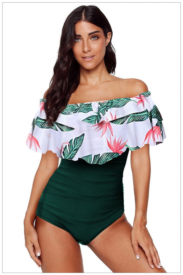 Flat shoulder floral conjoined swimwear for women