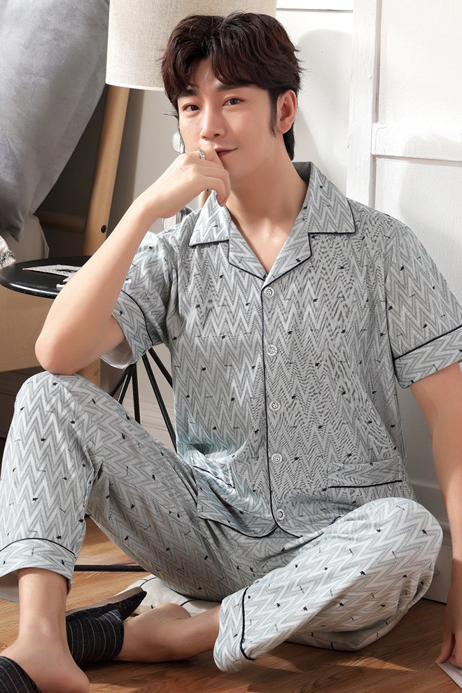 Summer short sleeve cardigan cotton pajamas 2pcs set