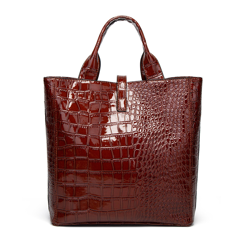 Crocodile patent leather portable fashion bag