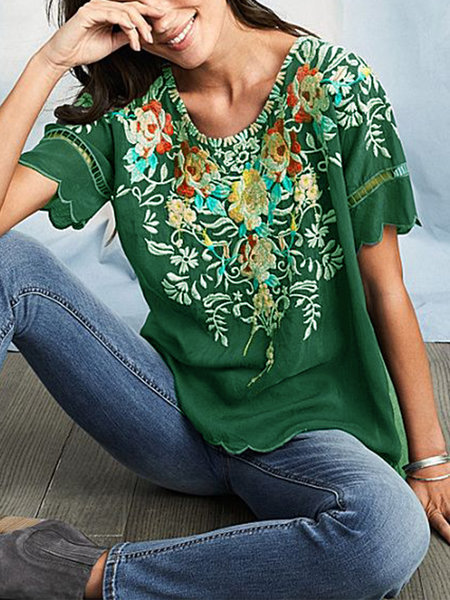 Summer embroidered tops European style shirt for women
