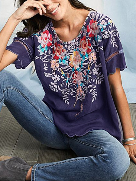 Summer embroidered tops European style shirt for women