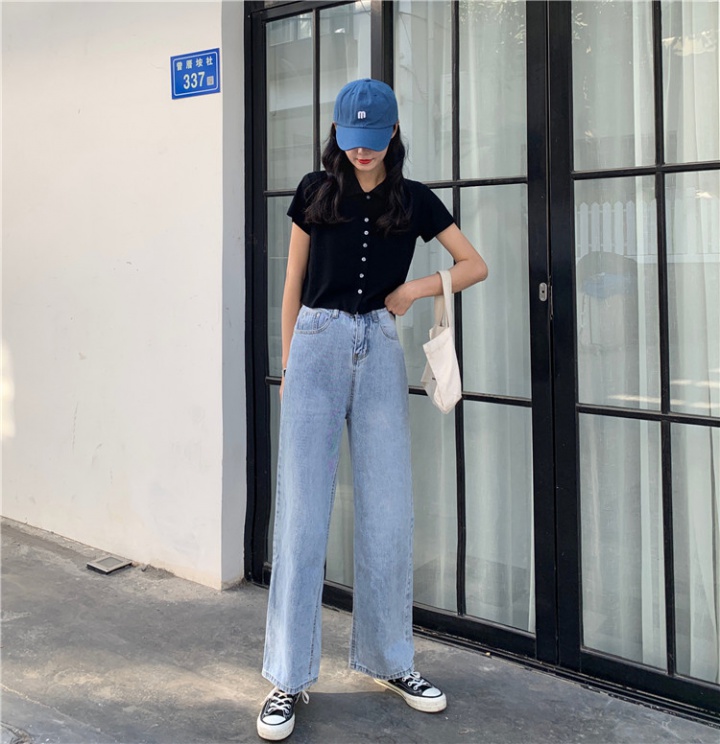 Spring mopping wide leg pants high waist simple jeans