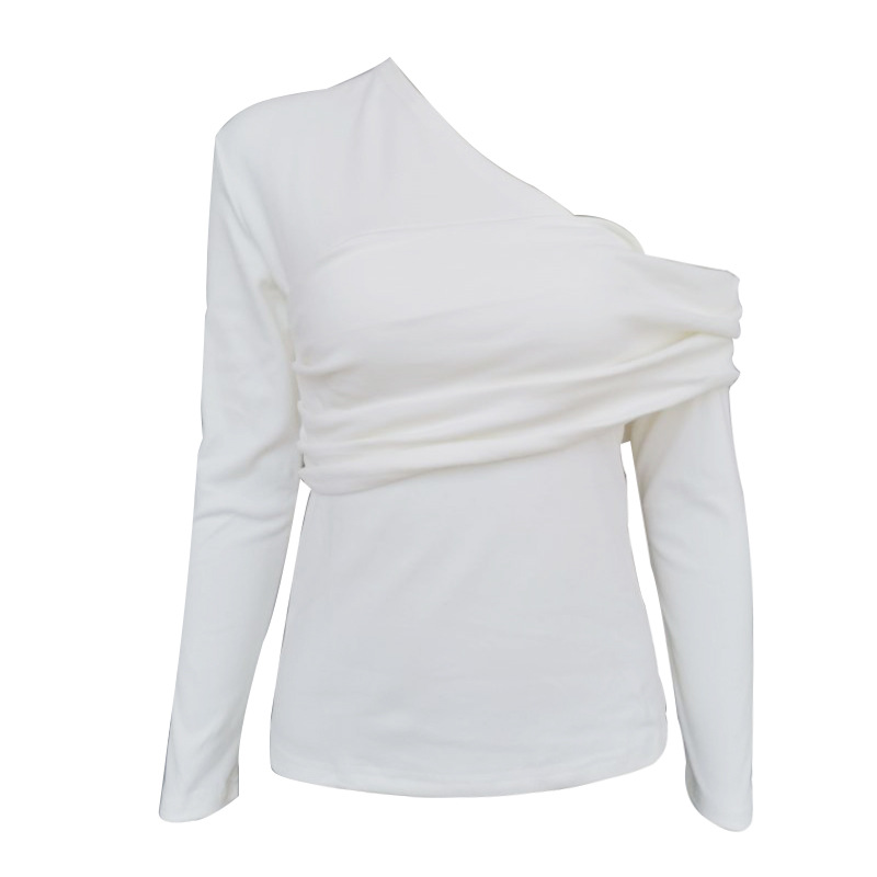 Long sleeve asymmetry T-shirt pure tops for women