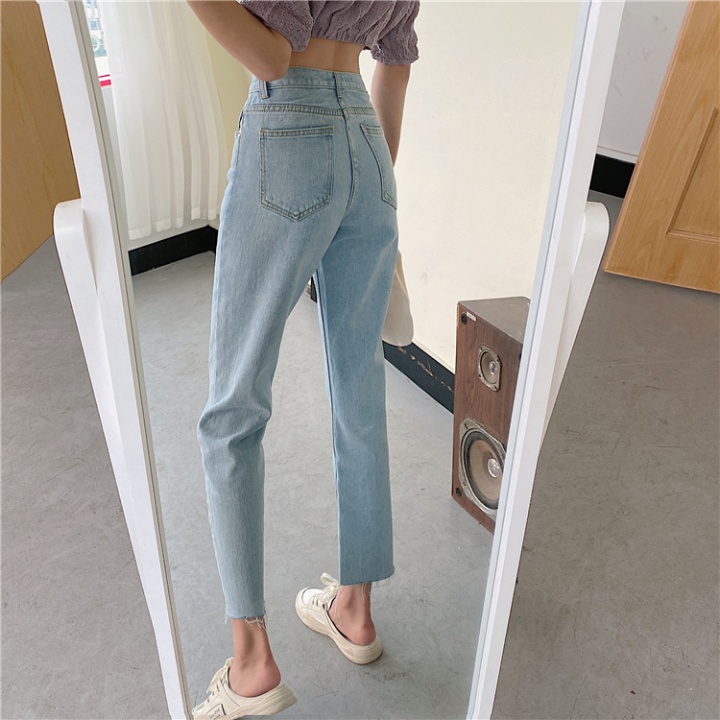 Korean style slim all-match loose high waist jeans for women