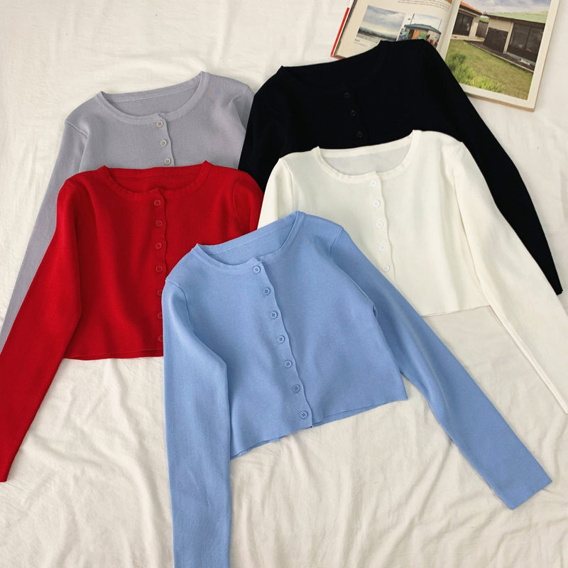 Long sleeve Korean style cardigan slim small short tops