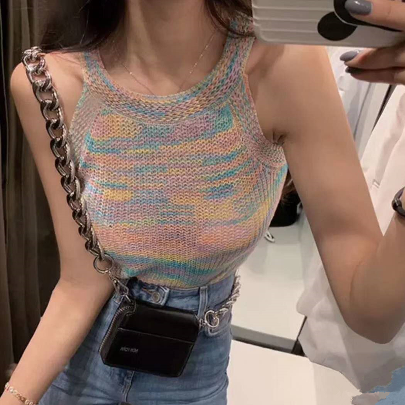 Halter sexy clavicle summer knitted vest for women