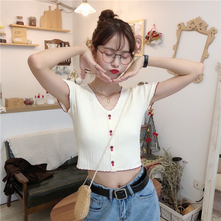 Korean style summer T-shirt slim thin tops for women