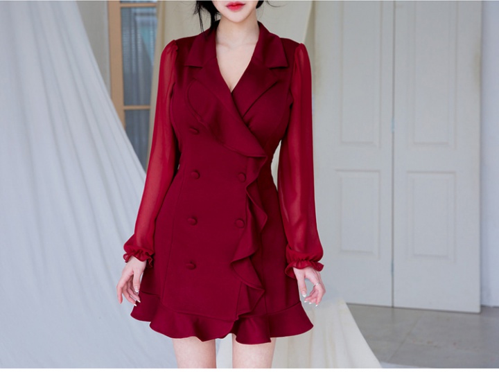 Wood ear package hip Korean style V-neck dress for women