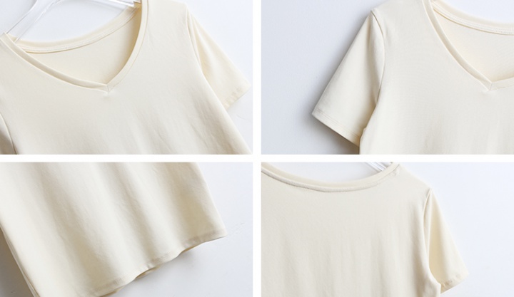 Simple pure short sleeve V-neck summer T-shirt for women