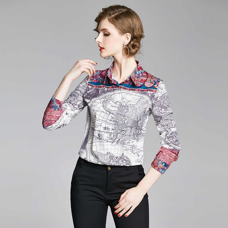 European style fashion printing all-match slim shirt