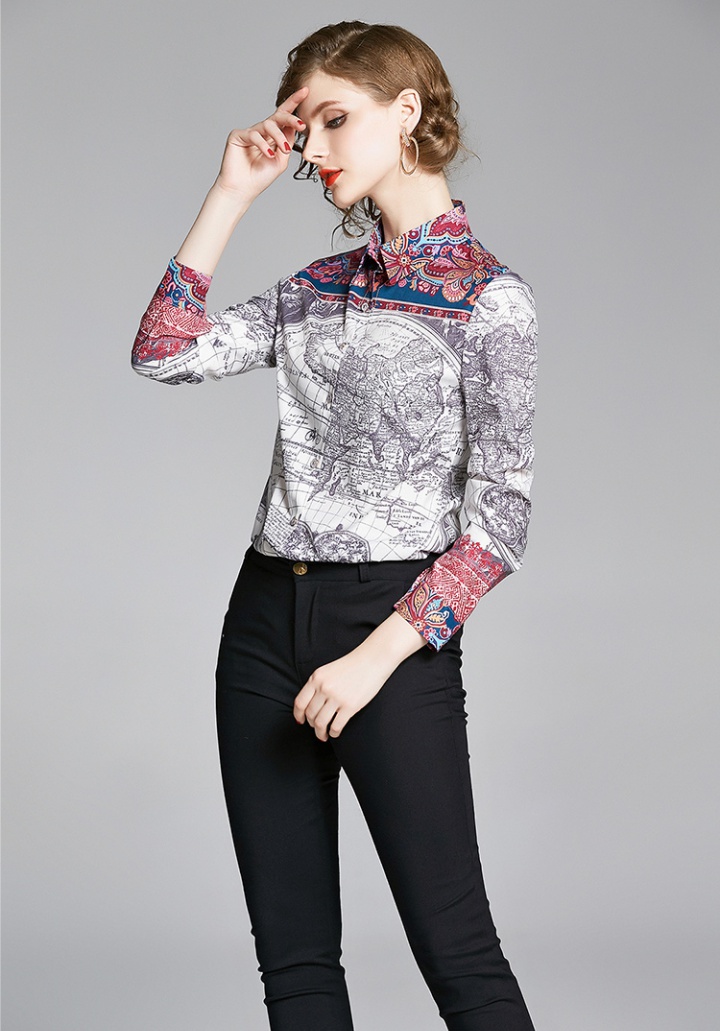European style fashion printing all-match slim shirt