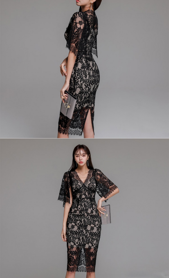 V-neck slim lace Korean style summer dress for women