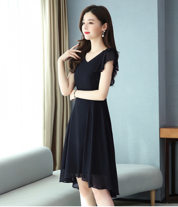 Irregular chiffon black slim dress for women