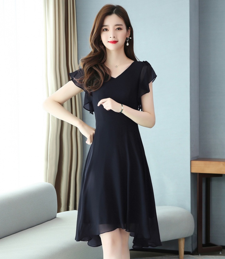 Irregular chiffon black slim dress for women