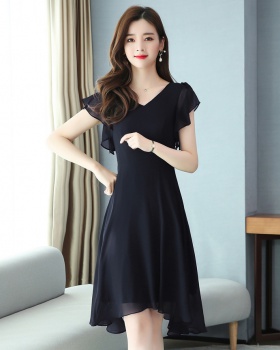 Irregular chiffon black slim dress for women