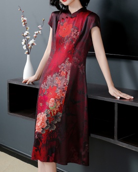 Real silk slim large yard cheongsam retro silk summer dress