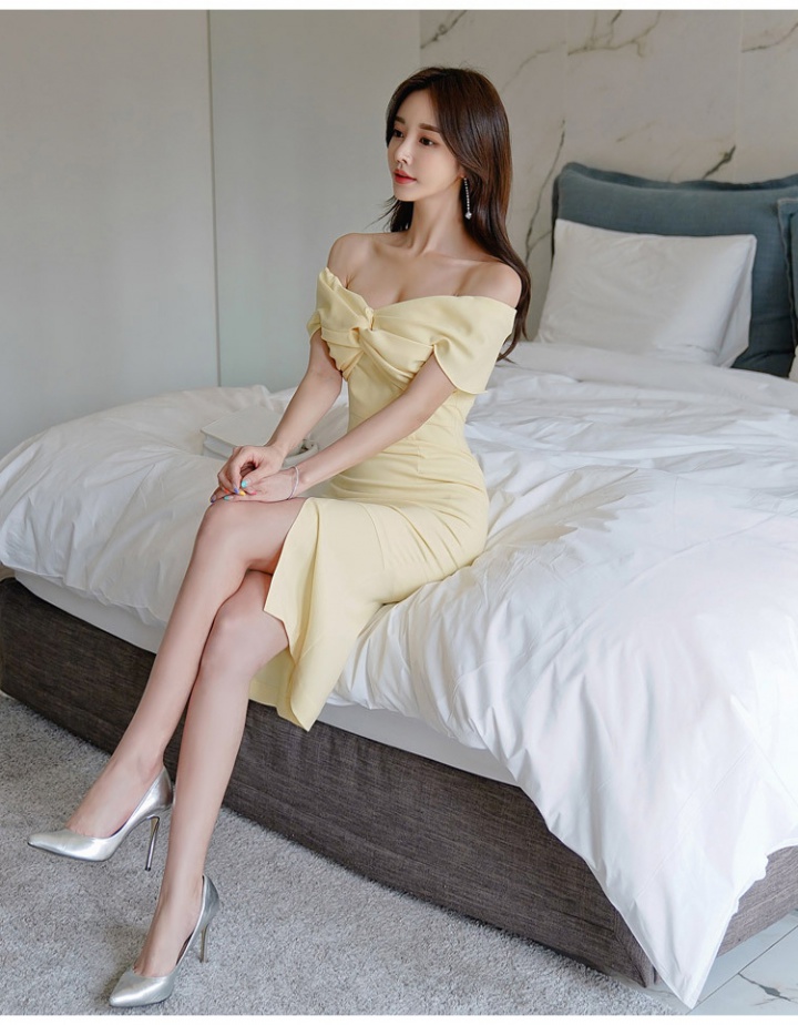 Slim Korean style wrapped chest fold high waist dress