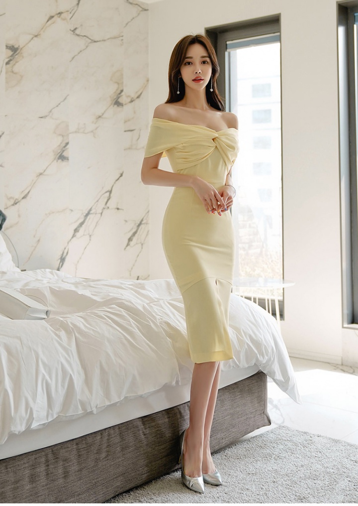 Slim Korean style wrapped chest fold high waist dress
