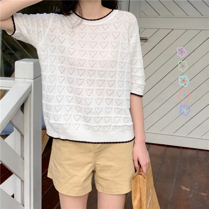 Short sleeve summer hollow T-shirt pullover heart tops