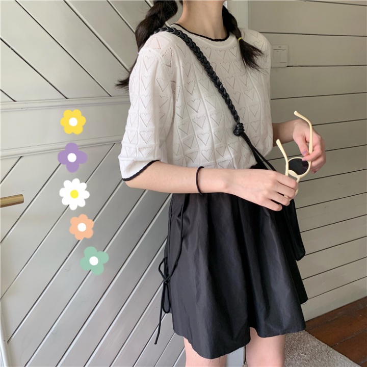 Short sleeve summer hollow T-shirt pullover heart tops