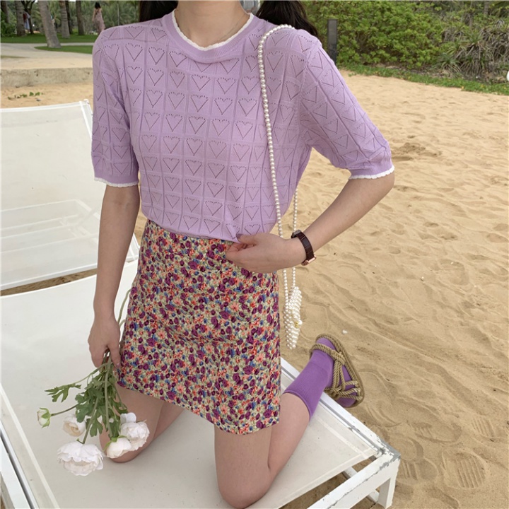 Short sleeve summer hollow T-shirt pullover heart tops