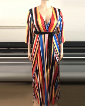 Stripe European style printing large yard dress for women
