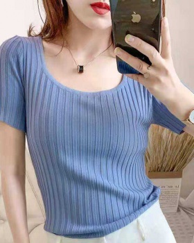Knitted slim clavicle all-match ice silk T-shirt