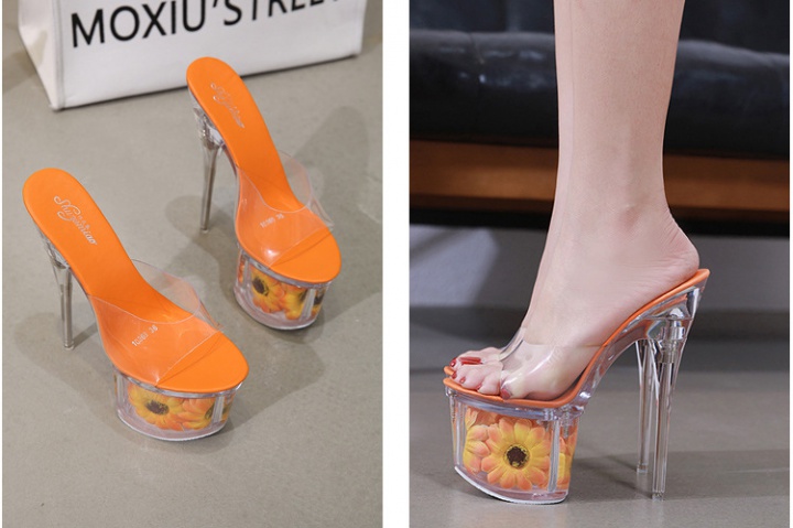 Transparent sexy thick shoes crystal sunflower fine-root slippers