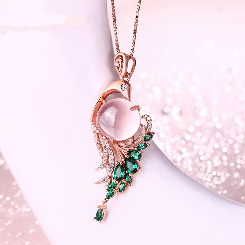 Crystal phoenix necklace gem rose gold clavicle necklace
