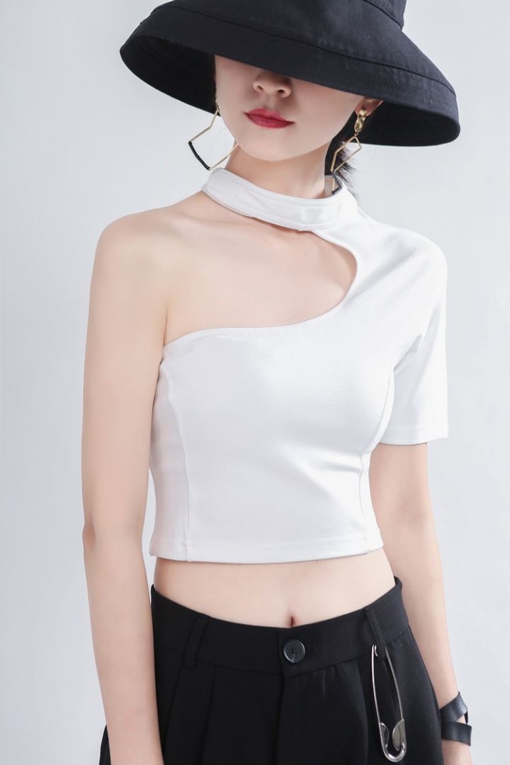 Stand collar minority tops short sleeve T-shirt for women