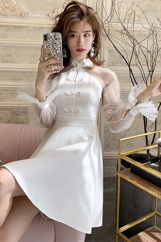 Spring slim cheongsam gauze dress