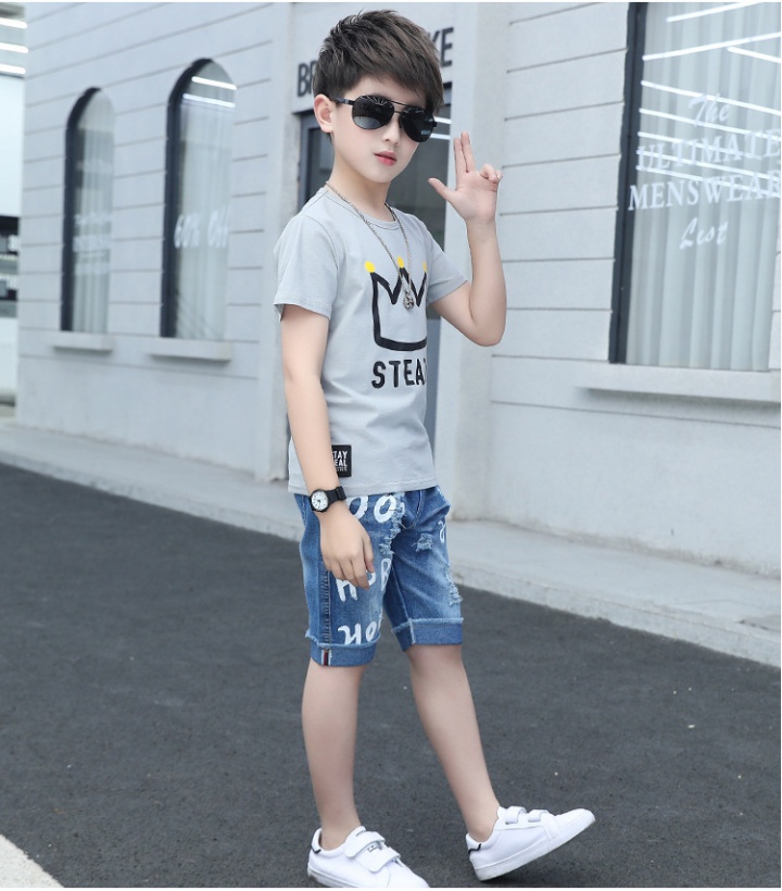 Boy Korean style summer imperial crown tops 2pcs set