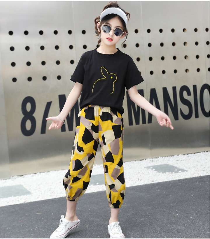 Camouflage short sleeve girl T-shirt 2pcs set